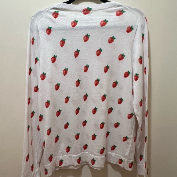 J. Crew Strawberry Teddie sweater White red cotton large NWT - Picture 4 of 8